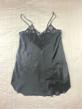 VTG Alexandra Nicole Women's Satin Lingerie Slip Dress Chemise - Black Large